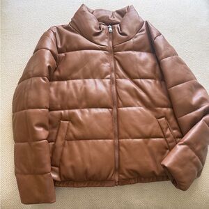 Sebby Brown Faux Leather Puffer Jacket